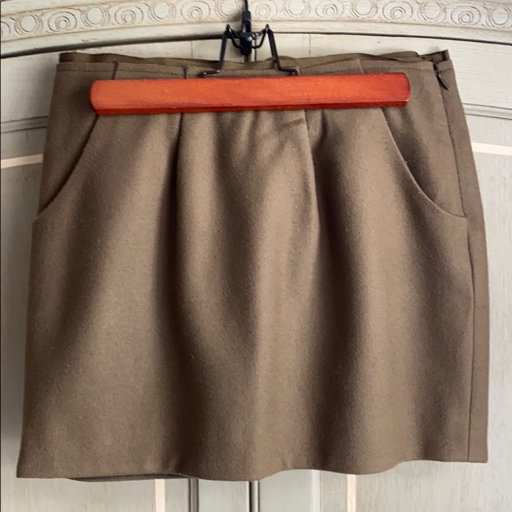 J. Crew Wool Mini Skirt, Olive Green, Size 0